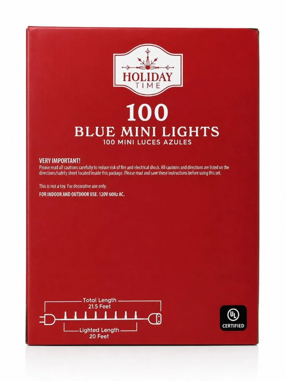 Holiday Time 100 Blue Mini Christmas Lights 20ft Indoor Outdoor Green Wire New